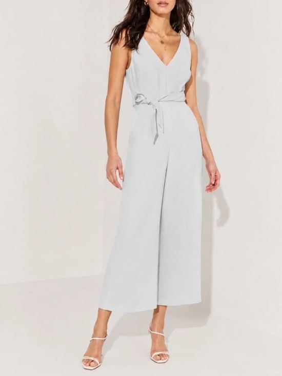 Wilfred Pants - Aritzia | Wilfred Ecoulement Jumpsuit V Neck Tie Air Light Blue/Grey Size 2